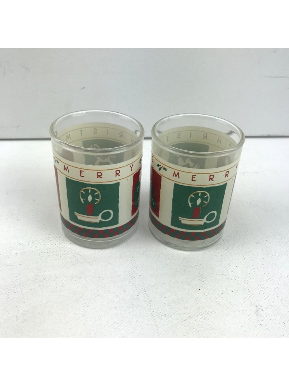 Indiana Glass Merry Christmas Votive Candle Holders Holiday Tree Rocking Horse